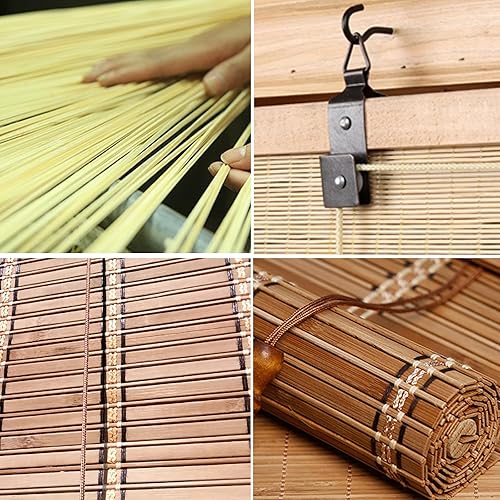 Store Occultant en Bambou Exterieur,Store Enrouleur Bambou Naturel,Rideaux Pare-Soleil,Filtrage de la Lumière,Respirabilité,Protection de l'intimité,pour Fenêtre/Porte (W90×H210cm) - Nail Gallerys