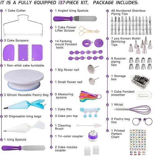 137 Pcs Kit de pâtisserie Plateau Tournant de Gâteau DIY Ustensiles Kits Décoration pour Glaçage, Déco, Poches, Douilles ect - Nail Gallerys