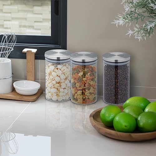 Relaxdays Lot de 3 bocaux en Verre, Volume 800 ML, Couvercle INOX, Bocal Conservation, céréales, pâtes, Riz, Transparent - Nail Gallerys