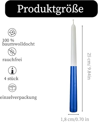 Scentoria Lot de 4 bougies bleues métallisées - Bougies coniques bleues - Hauteur : 25 cm - Diamètre : 1,8 cm - Bougies colorées - Bougies goutte à goutte pour bouteille de rituels, banquet, mariage - Nail Gallerys