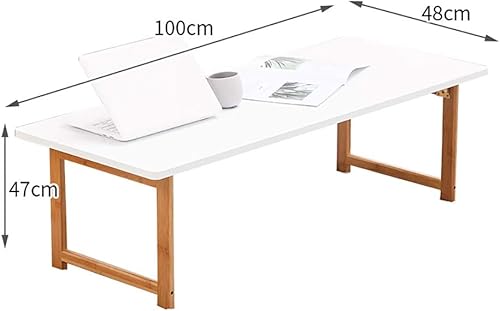 bingomiynhg Table Pliante, Grande Table d'ordinateur de Bureau, Table Basse en Bambou, Table de Loisirs Blanche pour Salon (Dimensions : 100 x 48 x 28 cm) - Nail Gallerys