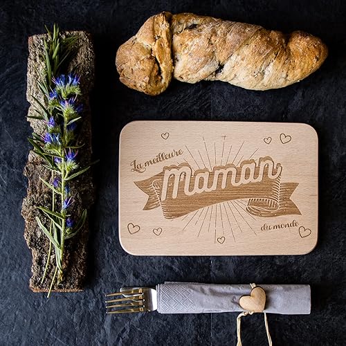 Spruchreif | Planche à petit-déjeuner avec gravure | Petite planche à découper | Planche de petit-déjeuner en bois | Cadeau parents | Cadeau Maman | Fête des Mères | La meilleure Maman du monde - Nail Gallerys