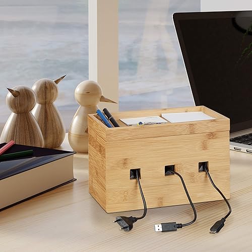 Relaxdays Station accueil chargement en bambou boîte câbles bureau en bois smartphone 14 x 25,5 x 16,5 cm, nature - Nail Gallerys