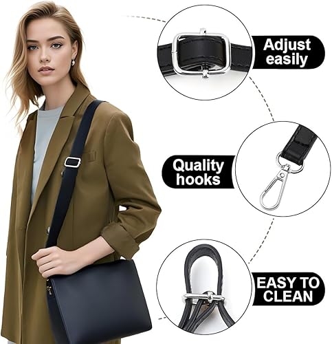 ZUWIJEQ Bandoulière Sangle en Cuir Réglable, Noire pour Femme DIY Porte-Monnaie (Noir) - Nail Gallerys