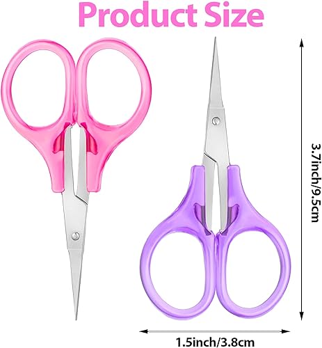 Lot de 2 petits ciseaux pour travaux manuels avec lames incurvées et droites, lames précises en acier inoxydable pour couture, découpe de papier, artisanat, avec étui de protection (rose et violet) - Nail Gallerys