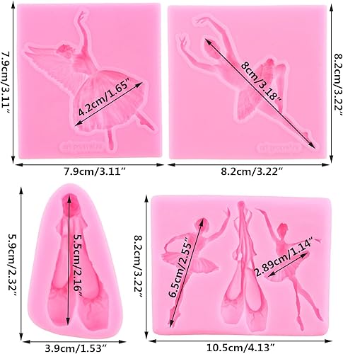 RFGHAC Lot de 4 moules en silicone en forme de chaussures de ballet pour décoration de gâteaux, bonbons, chocolat, pâte à sucre - Nail Gallerys