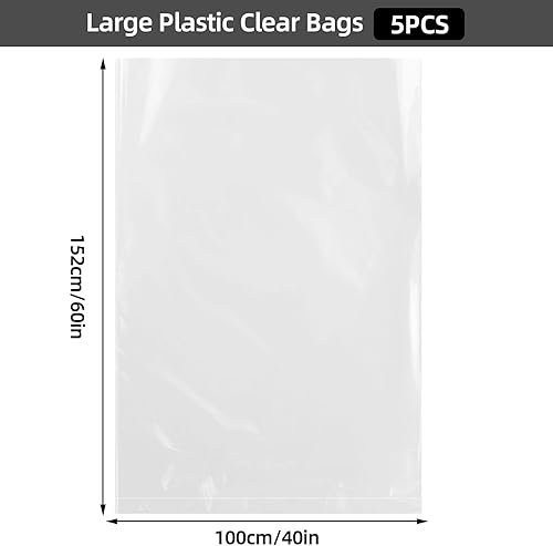 Lot de 5 sacs de rangement géants en plastique transparent extra larges - 100 × 150 cm - Sacs de déménagement réutilisables pour couettes, vêtements, literie, valises - Nail Gallerys
