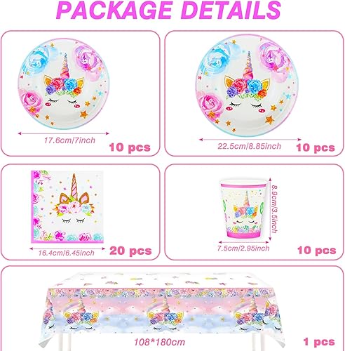 Hmfmdy Wednesday - Lot de 51 vaisselle de fête d'anniversaire - Avec assiettes en carton, gobelets, serviettes, nappe, anniversaire d'enfant - Fournitures de vaisselle pour 10 invités - Nail Gallerys