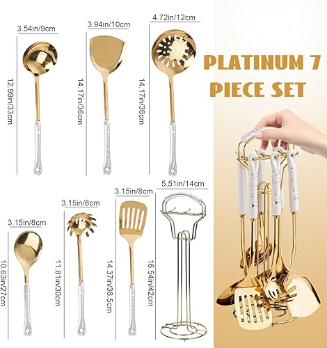 7pcs / ustensiles de cuisine set Ustensiles en or en acier inoxydable pour cuisiner avec porte-lave-vaisselle ustensile lave-vaisselle. - Nail Gallerys