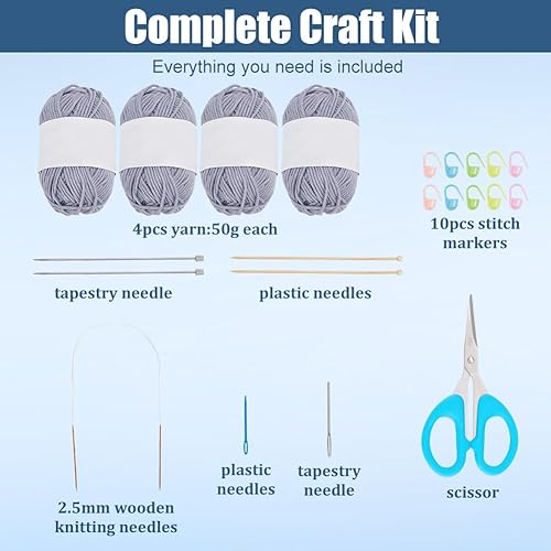 WEBEEDY Kit de Tricot pour Bonnet Kit de Tricot DIY avec Instructions Étape Par Étape Ensemble D'Aiguilles à Tricoter en Bambou et en Métal pour Adultes Débutants en Tricot et Crochet (Gris) - Nail Gallerys