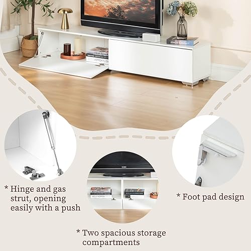 GOKHOMX Meuble TV Moderne Suspendu ou sur Pied de 180 cm, en Bois Blanc avec Rangement, Mural pour Salon, Chambre et Coin Salon - Nail Gallerys