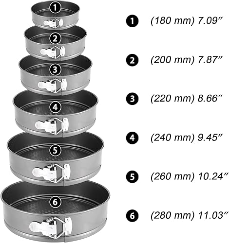 MOUYAT Lot de 6 moules à gâteau ronds à charnière avec fond amovible, moule à gâteau en métal anti-adhésif pour gâteaux et cheesecake, 18/20/22/24/26/28 cm - Nail Gallerys