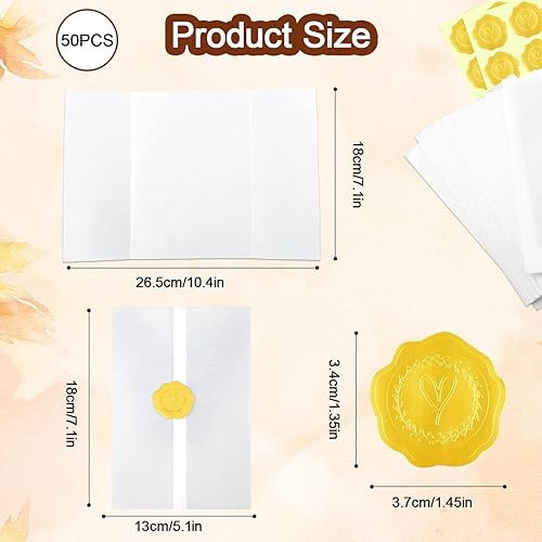 50pcs Vestes en Vélin Pré-Pliées avec 50pcs Autocollants d'Étanchéité, Vestes en Vélin Invitations Papier Vélin Transparent 13x18cm pour Invitations de Mariage, Invitations d'Anniversaire - Nail Gallerys