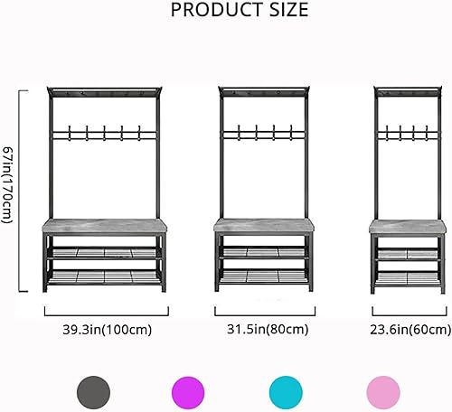 Banc à Chaussures Porte-Manteau, Banc de Rangement 3 en 1 pour entrée, avec 8 Crochets Robustes, Banc d'entrée Industriel pour entrée, Banc d'entrée pour vestiaire, Chambre à Coucher, assemb - Nail Gallerys