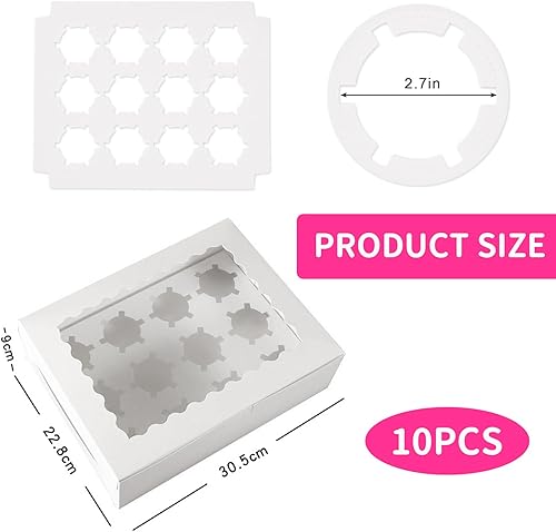 Vyanveo Lot de 10 Boite Cupcakes 12 Trous Boite a Gateau Carton, Blanc Boite Patisserie avec Fenêtre Transparente pour Pâtisseries,Biscuits,Petits Gâteaux,Tarte,Cupcakes - Nail Gallerys