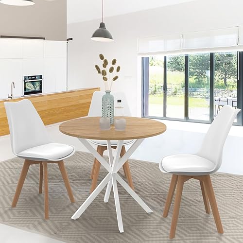 IDMarket - Table à Manger Ronde Alix 4 Personnes Pied araignée Bois et Blanc 80 cm - Nail Gallerys