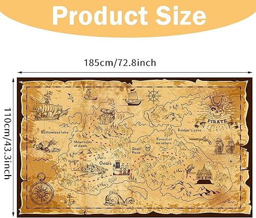BLMHTWO Toile de fond de carte au trésor pirate 185 × 110 cm, tapisserie murale à suspendre pour décoration de dortoir, canapé, lit, couverture - Nail Gallerys