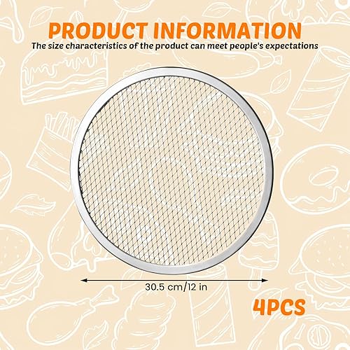 Vegena Lot de 4 plaques à pizza en maille de 30,5 cm - Antiadhésives - Plaque à pizza ronde en aluminium - Pour four, maison, restaurant - Nail Gallerys