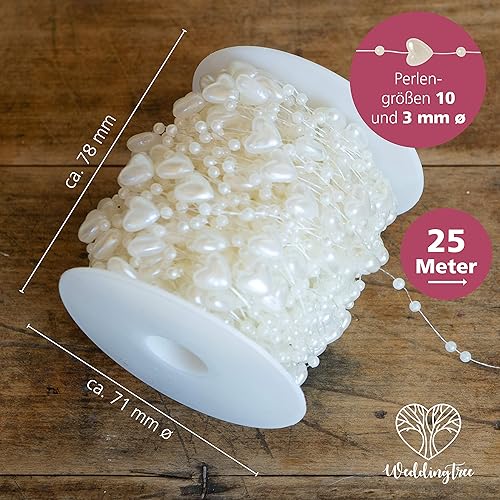WeddingTree Guirlande de perles 25 m blanc - Ruban de perles pour déco de mariage et de soirées - Anniversaires baptêmes Noël - 1 rouleau - Nail Gallerys
