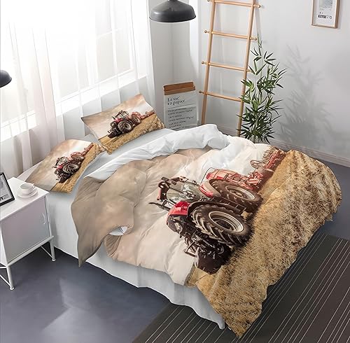 CXYXHW Housse de Couette Tracteur,3D Motif Tracteur Parure de Lit 3 Pièces,Motif tracteurs pour Enfant garçon Housse de Couette en avec 2 taies d'oreiller(Tracteur 2, 200 x 200 cm) - Nail Gallerys