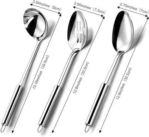 Cuillère de service en acier inoxydable, Pleafind Set de 3 cuillères de cuisine en acier inoxydable, Set d'ustensiles de cuisine, contient une cuillère de service, une écumoire et une louche, grande c - Nail Gallerys