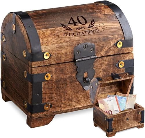 Casa Vivente - Malle au trésor - 50ème Anniversaire - Gravure - Petite - Foncée - Coffret - Boîte à Bijoux - Tirelire - Boîte de Rangement en Bois - Idée Cadeau Originale - Homme - Femme - Nail Gallerys