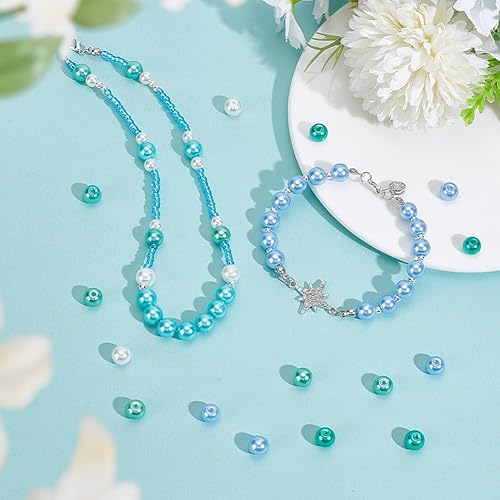 PH PandHall 150pcs 6 couleurs Perles de Verre Nacrées Bleu et Vert 8mm Perles Rondes Satiné pour la Fabrication de Bijoux Bracelets et Colliers Été et Océan - Nail Gallerys