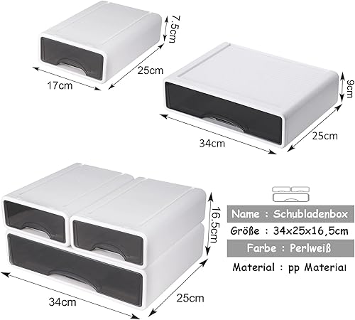 Vinteky Boîte de rangement empilable en plastique (PP) de qualité supérieure - Visible - Pour bureau, salon, chambre à coucher - 34 x 25 x 16,5 cm - Blanc - Nail Gallerys
