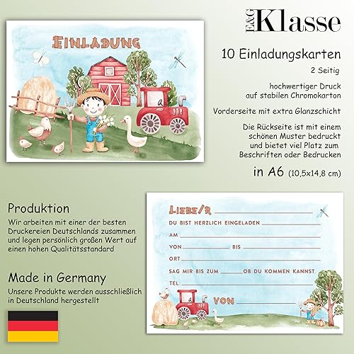 Lot de 10 cartes d'invitation pour enfants - Pour anniversaire d'enfant - Ferme - Tracteur - Motif aquarelle - 10 x 15 cm - Pour fête d'enfant - 1 2 3 4 5 6 7 8 9 10 11 12 - Nail Gallerys