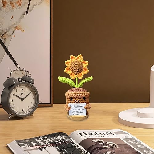 Plante de soutien émotionnel, cadeau de plante de soutien émotionnel fait à la main, ornements de plantes en pot crochetées à la main, poupée en crochet de fleur, décorations de bureau tricotées en - Nail Gallerys