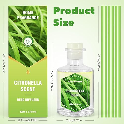 SCENTORINI Citronnelle Diffuseur Parfum Maison 200ML, Citronnelle Diffuseur de Roseaux Parfum Ambiance, 6 Diffuseur Bâtonnets, pour Chambre, Salle de Bain, Bureau, Jardin, Camping, Pique-Nique - Nail Gallerys