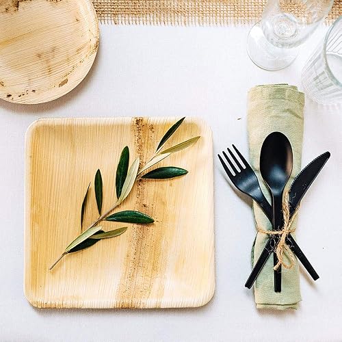 BIOZOYG vaisselle en feuilles de palmier de haute qualité assiette jetable I 23x23cm et 15x15cm chacun 25 pièces I vaisselle chic jetable carré I assiette en feuilles de palmier 50 pièces - Nail Gallerys