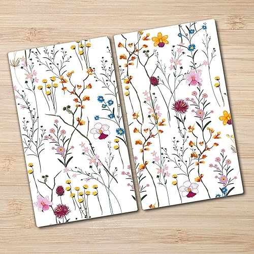 Coloray Planche À Découper 2x30x52 cm Induction Cuisson Protection Plaque Verre Trempé Tapis de Découpe Double - Couvre des fleurs sauvages jardin aquarelle lumineuse coloré - Nail Gallerys