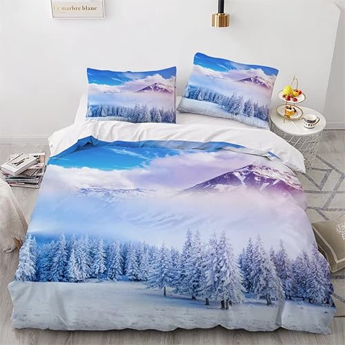 OENISE Housse de Couette 200x200 Les Montagnes Parure de Lit 2 Personnes Ado Fille Enfant 3 Pièces avec Fermeture Éclai et 2 Taie d'oreiller 3D Paysage Naturel Douce Microfibre Ensemble de Literie - Nail Gallerys