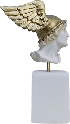 BEAUTIFUL GREEK STATUES Hermes Mercury God Zeus Son Statue romaine en albâtre Doré Buste 14 cm avec base - Nail Gallerys