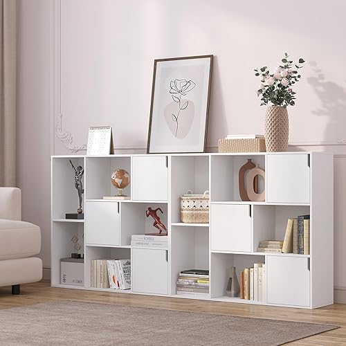 WOLTU Bibliothèque Étagère de Rangement, Étagère Cube, Étagère Livre, avec 8 Casiers et 3 Portes, Meuble de Rangement Cube, pour Salon, Bureau, Chambre, Blanc, 106x30x96cm, SK056ws - Nail Gallerys