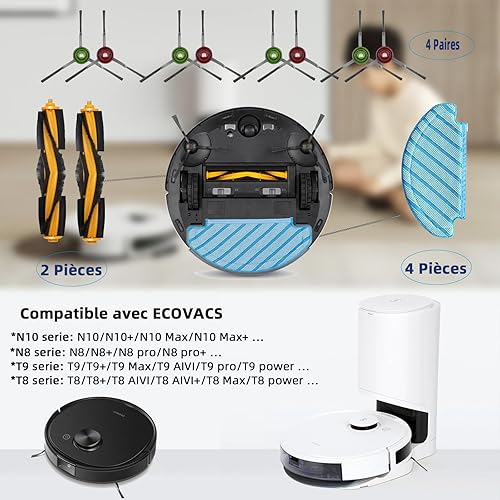 Yivy 20 Pièces de Rechange pour Ecovacs DEEBOT N10+/N10 Plus, OZMO N8+/N8 Pro+ Kit d'Accessoires, T8+/T8 AIVI+/T9+ Ensembles d'Accessoires: 2 Brosses Principales, 4 Serpillière, 6 Sac - Nail Gallerys