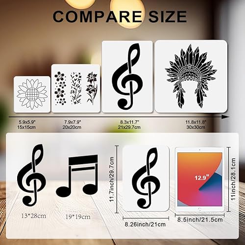 MAYJOYDIY 9PCS Pochoir Notes de Musique Réutilisable Rythme musical Pochoir pour peinture 29.7×21cm Modèles de Dessin avec Pinceau pour Décoration Murale en Bois Cadeau de Maison - Nail Gallerys