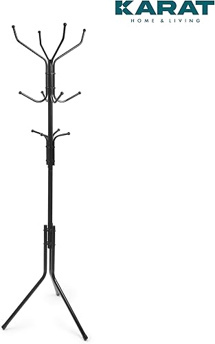 KARAT / Porte-manteau design industriel/Porte-manteau sur Pieds, avec 12 Crochets / 3 Pieds, pour Manteaux, Chapeaux, Sacs, pour Entrée, Chambre, Bureau/Noir, Support en acier noir - Nail Gallerys