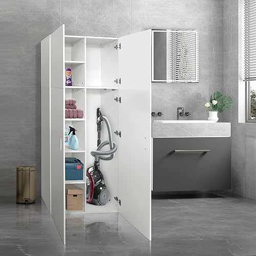 ML-Design Armoire Multifonction, 2 Portes et 8 Compartiments, MDF Mélaminée, Blanc, 80x182,5x37 cm, Meuble Haute de Rangement, Multi-usages, Universel, Design Minimaliste, Matériel de Montage Inclus - Nail Gallerys