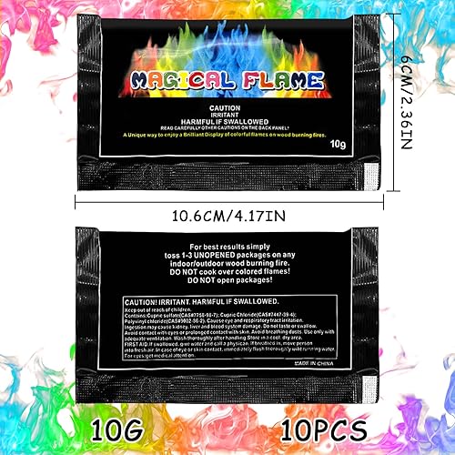 TOPJOWGA Feu Mystique, 10 x 10G Poudre pour Colorer Les Flammes, Feu Multicolore et Mystique, Cheminée Magique Colorée en Poudre de Poussière, Magique Arc-en-Ciel Flamme pour Halloween et Noël - Nail Gallerys