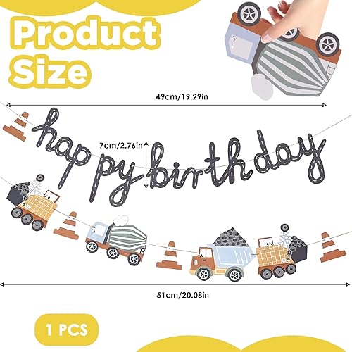 Guirlande d'anniversaire pour enfants, guirlande d'anniversaire avec motif pelleteuse, inscription Happy Birthday, guirlande pour fête d'enfant, décoration pour garçons, fans de chantier, convient - Nail Gallerys