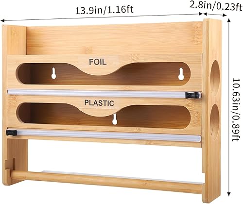 Strixorn Distributeur Papier Aluminium, Derouleur Essuie Tout Murale, Distributeur Film Alimentaire avec Coupeur, Coupe-Film, Distributeur de Film en Bambou avec Porte Sopalin Cuisine - Nail Gallerys