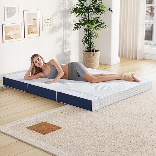Hiimgo Matelas pliable 10 cm simple avec oreiller portable et sac de rangement, matelas en mousse à mémoire de forme pour voyage, camping, invités et maison (90 x 190 x 10 cm) - Nail Gallerys