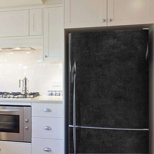 MEGADECOR Vinyle adhésif décoratif pour réfrigérateur, spécial sans bulles, béton poli noir (185 cm x 60 cm) - Nail Gallerys