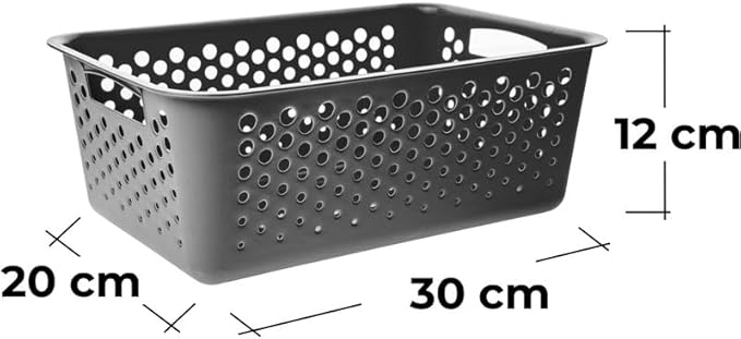 SUSTANIA Lot de 3 paniers de rangement avec trous - 36 x 26 x 14 cm - Anthracite - Panier en plastique pratique pour cuisine, salle de bain et bureau - Nail Gallerys