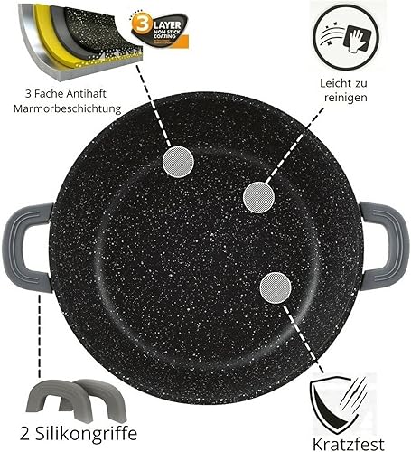 Sauteuse Cheffinger - 24 cm - Noir - Cocotte à induction anti-adhésive - Cocotte avec couvercle en verre - Cocotte Cheffinger - Nail Gallerys