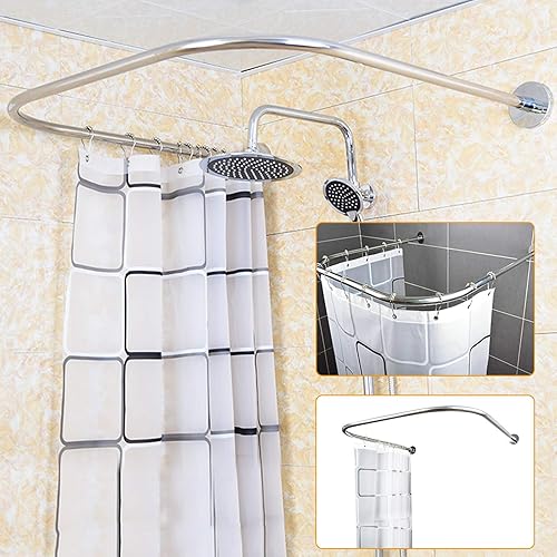 Barre de rideau de douche courbée en U - Pas de coupe nécessaire - Construction en acier inoxydable - Tringle à rideau de douche - Tringle à rideau de salle de bain - Pour salle de bain, vestiaire, - Nail Gallerys