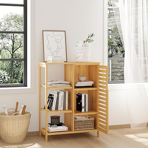 soges Étagères de Rangement en Bambou à 4 Niveaux avec Armoire de Rangement sur Pied Support pour Four à Micro-Ondes de Cuisine, Salon ou Salle de Bain - Nail Gallerys