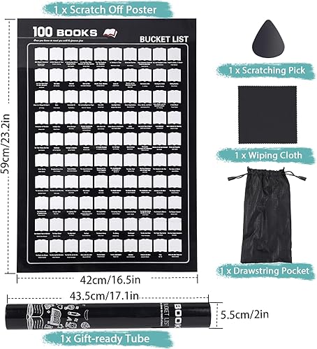 Lot de 100 livres à gratter avec grattoir et tube cadeau, affiches cadeaux pour les amateurs de livres, lectures classiques et livres emblématiques pour lecteurs - Idéal pour un anniversaire, la - Nail Gallerys